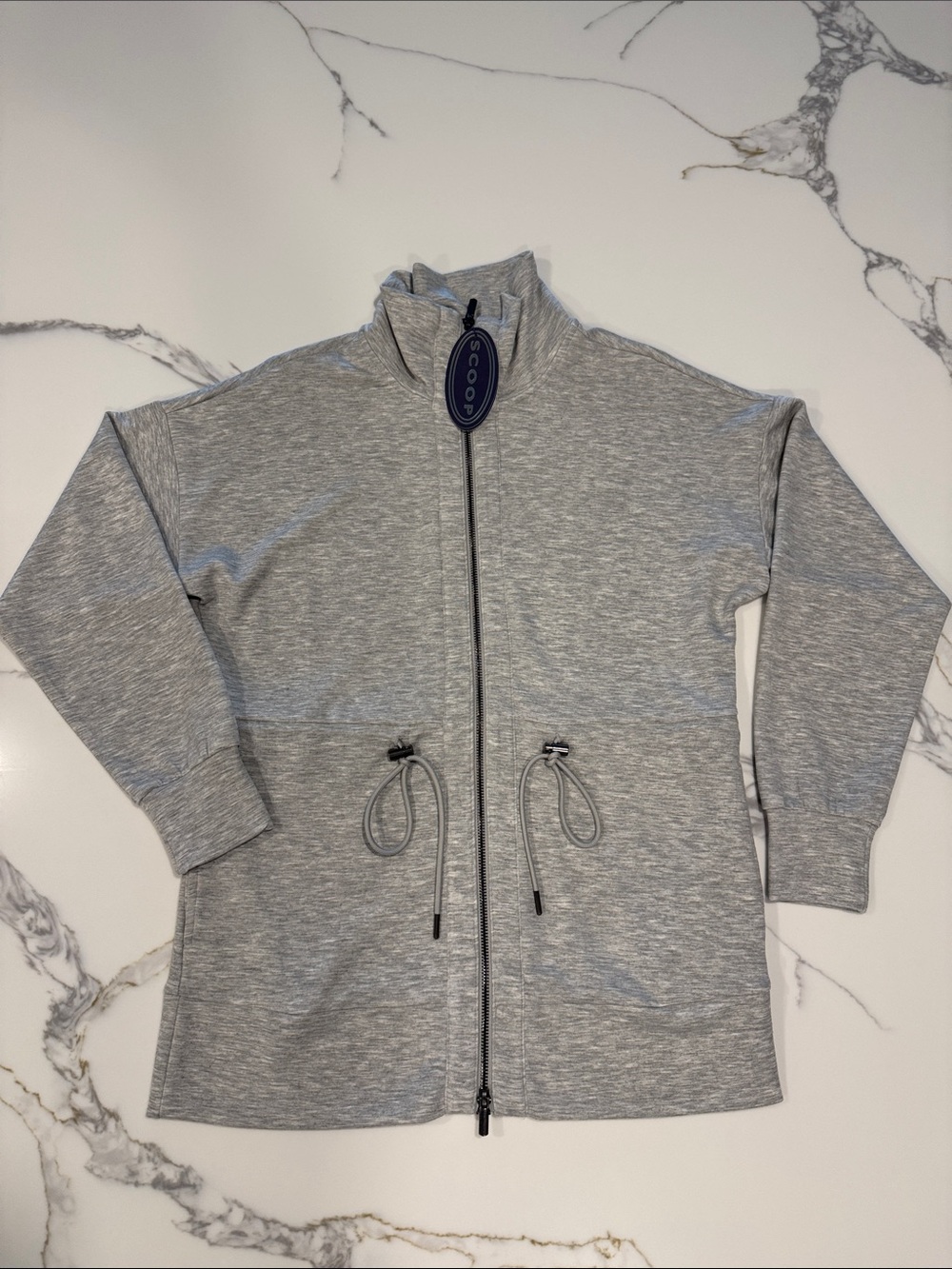 Gray Full-Zip Cinched Waist Jacket